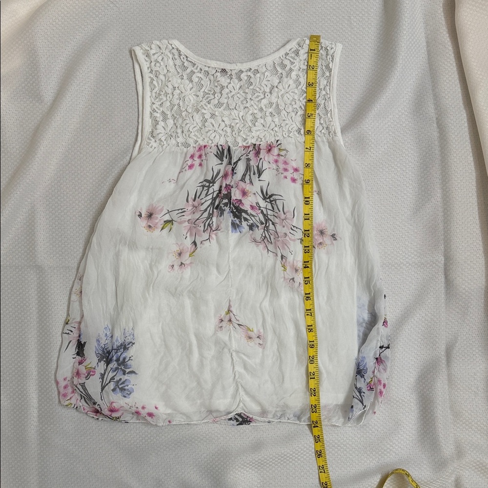 Bellambia Made in Italy Silk Floral Lace Sleeveless Top - White and Pink - Small - Picture 6 of 7